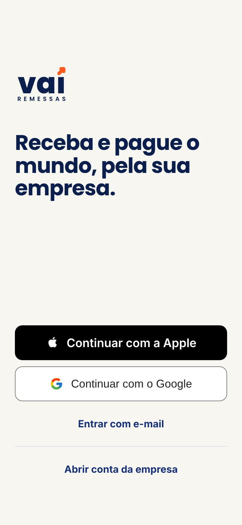 Tela Entrar: continuar com a Apple, com o Google ou com e-mail